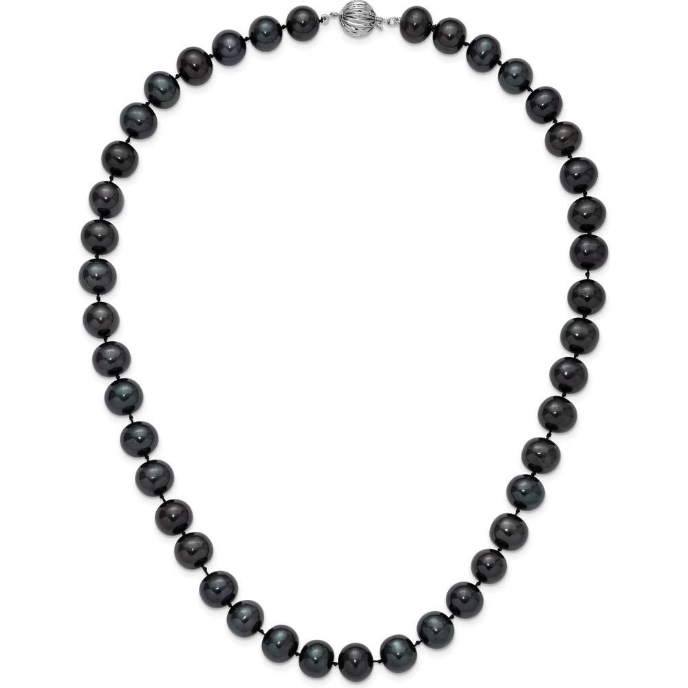 14K White Gold 10-11mm Black Freshwater Cultured Pearl Necklace - 18" Length by Monteluci Fine Jewelry