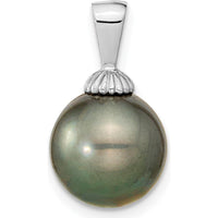 14K White Gold 10-11mm Black Round Tahitian Cultured Pearl Pendant by Monteluci Fine Jewelry