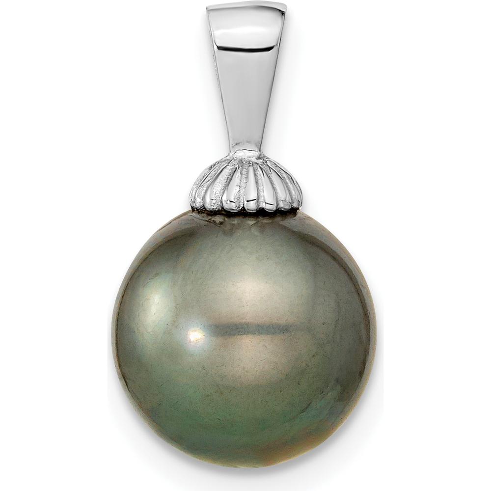 14K White Gold 10-11mm Black Round Tahitian Cultured Pearl Pendant by Monteluci Fine Jewelry