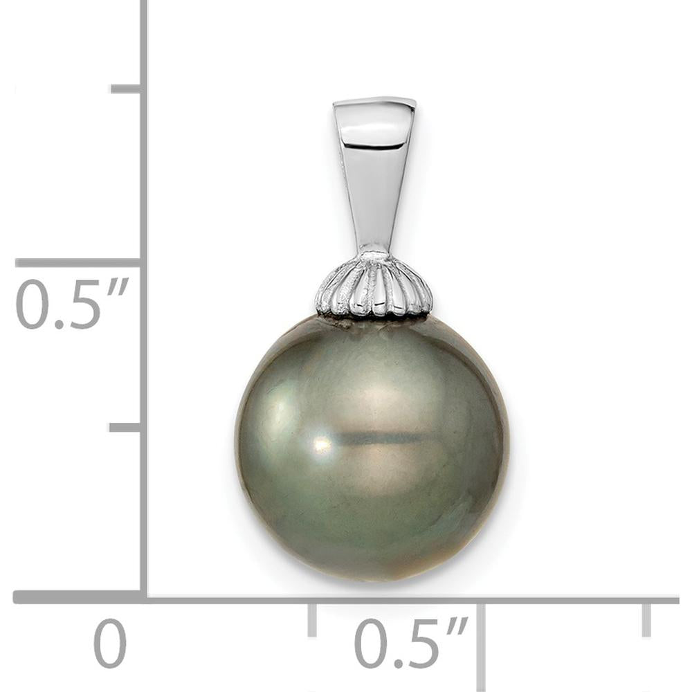 14K White Gold 10-11mm Black Round Tahitian Cultured Pearl Pendant by Monteluci Fine Jewelry