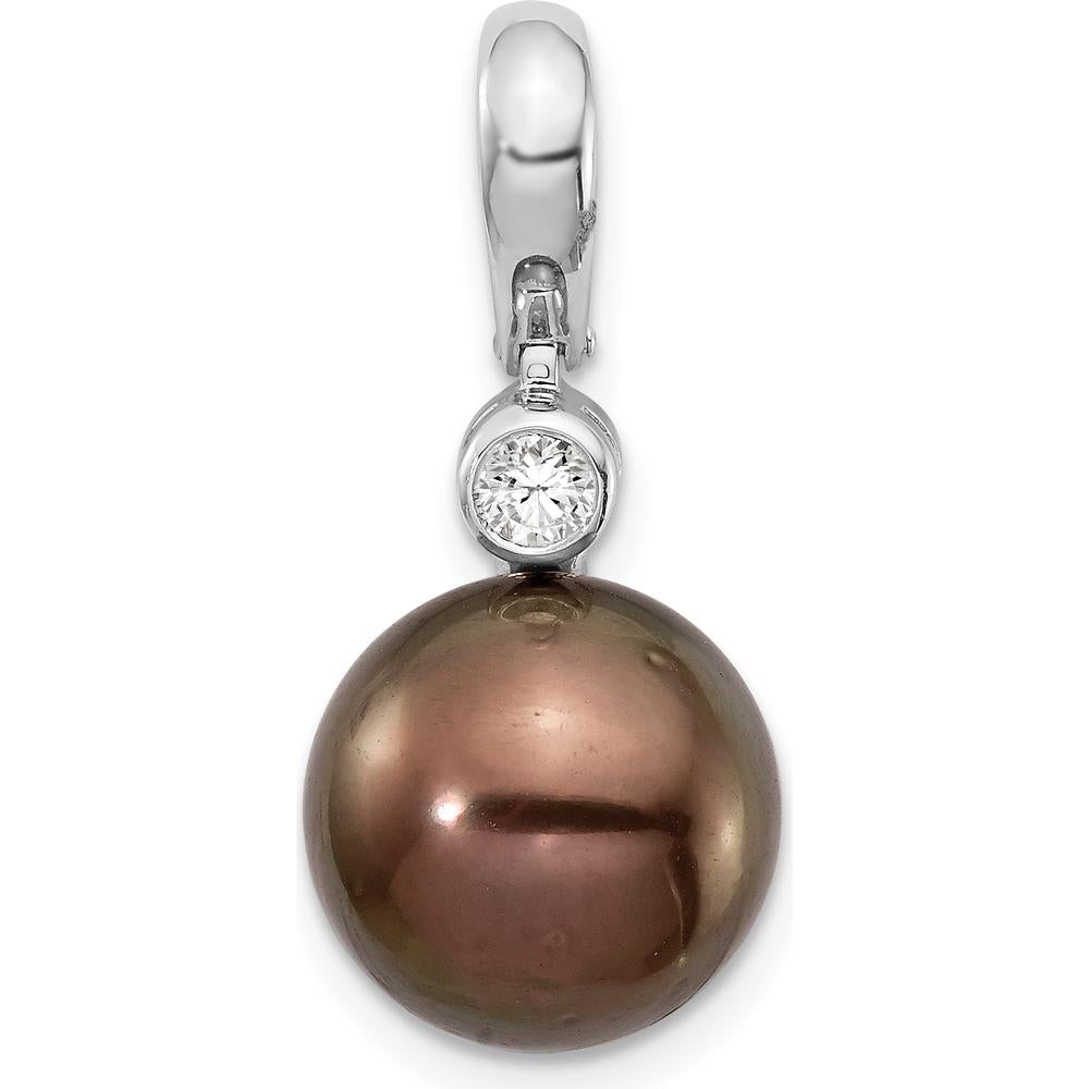 14K White Gold 10-11mm Black Tahitian Pearl and Diamond Pendant with 0.07 Carat Round Diamond by Monteluci Fine Jewelry