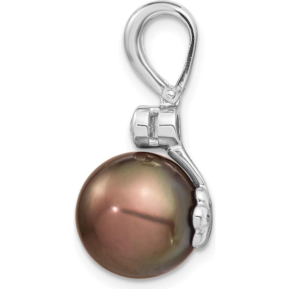 14K White Gold 10-11mm Black Tahitian Pearl and Diamond Pendant with 0.07 Carat Round Diamond by Monteluci Fine Jewelry