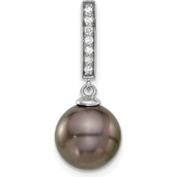 14K White Gold 10-11mm Black Tahitian Saltwater Pearl and 0.07 Carat Diamond Dangle Earrings by Monteluci Fine Jewelry