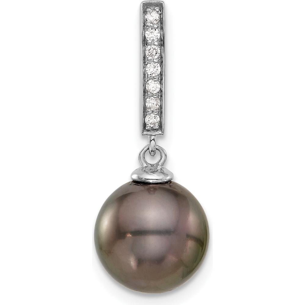 14K White Gold 10-11mm Black Tahitian Saltwater Pearl and 0.07 Carat Diamond Dangle Earrings by Monteluci Fine Jewelry