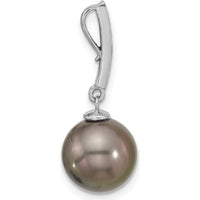 14K White Gold 10-11mm Black Tahitian Saltwater Pearl and 0.07 Carat Diamond Dangle Earrings by Monteluci Fine Jewelry