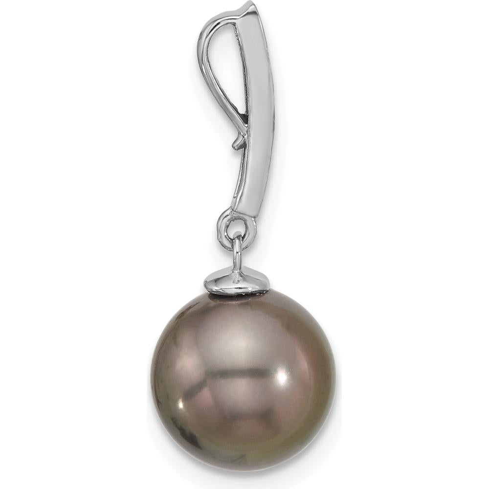 14K White Gold 10-11mm Black Tahitian Saltwater Pearl and 0.07 Carat Diamond Dangle Earrings by Monteluci Fine Jewelry