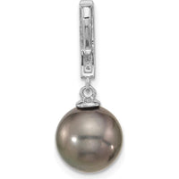 14K White Gold 10-11mm Black Tahitian Saltwater Pearl and 0.07 Carat Diamond Dangle Earrings by Monteluci Fine Jewelry