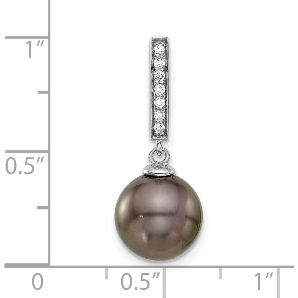 14K White Gold 10-11mm Black Tahitian Saltwater Pearl and 0.07 Carat Diamond Dangle Earrings by Monteluci Fine Jewelry