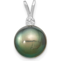 14K White Gold 10-11mm Round Black Tahitian Saltwater Cultured Pearl and 0.05 Carat Diamond Pendant by Monteluci Fine Jewelry