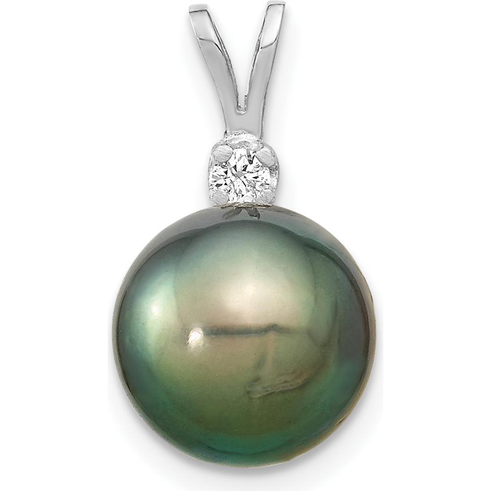 14K White Gold 10-11mm Round Black Tahitian Saltwater Cultured Pearl and 0.05 Carat Diamond Pendant by Monteluci Fine Jewelry