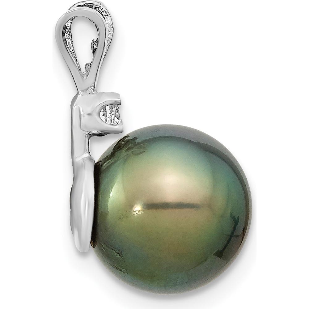 14K White Gold 10-11mm Round Black Tahitian Saltwater Cultured Pearl and 0.05 Carat Diamond Pendant by Monteluci Fine Jewelry
