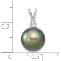 14K White Gold 10-11mm Round Black Tahitian Saltwater Cultured Pearl and 0.05 Carat Diamond Pendant by Monteluci Fine Jewelry