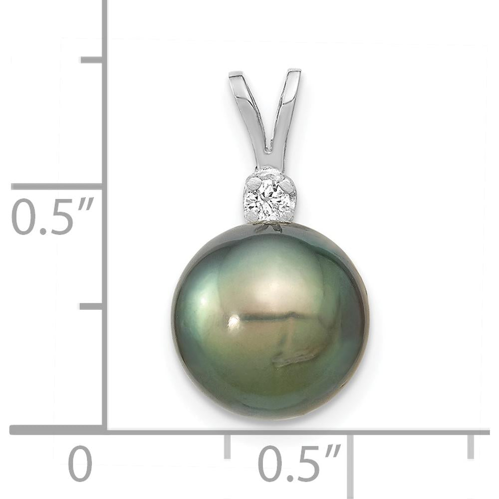 14K White Gold 10-11mm Round Black Tahitian Saltwater Cultured Pearl and 0.05 Carat Diamond Pendant by Monteluci Fine Jewelry