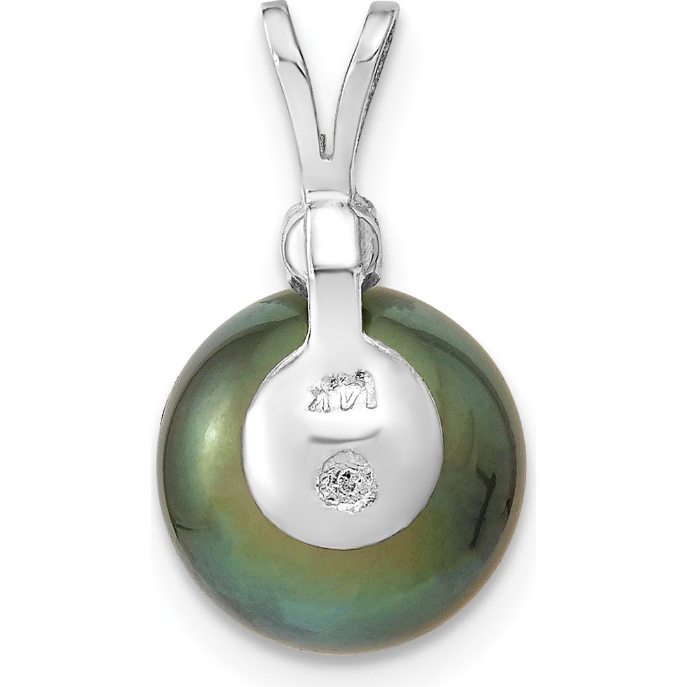 14K White Gold 10-11mm Round Black Tahitian Saltwater Cultured Pearl and 0.05 Carat Diamond Pendant by Monteluci Fine Jewelry
