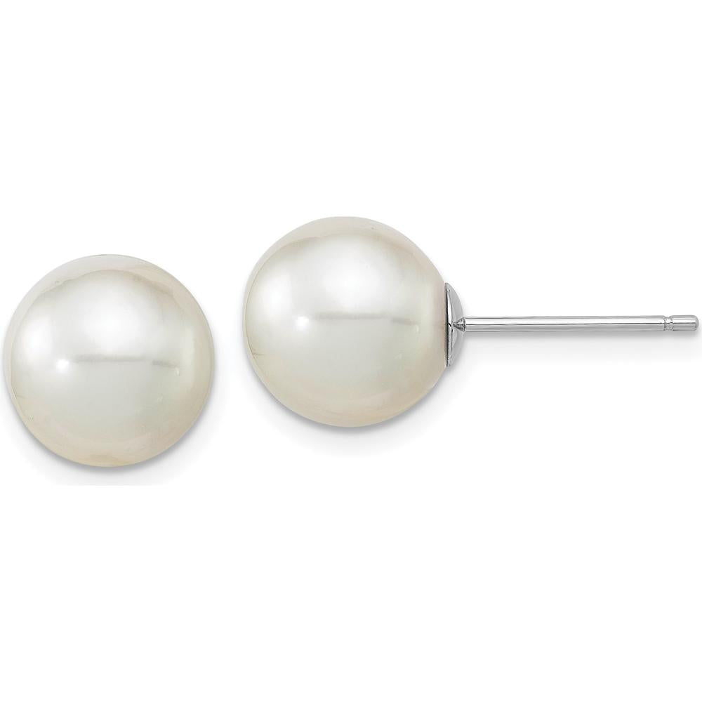 14K White Gold 10-11mm White Round South Sea Saltwater Cultured Pearl Post Earrings by Monteluci Fine Jewelry