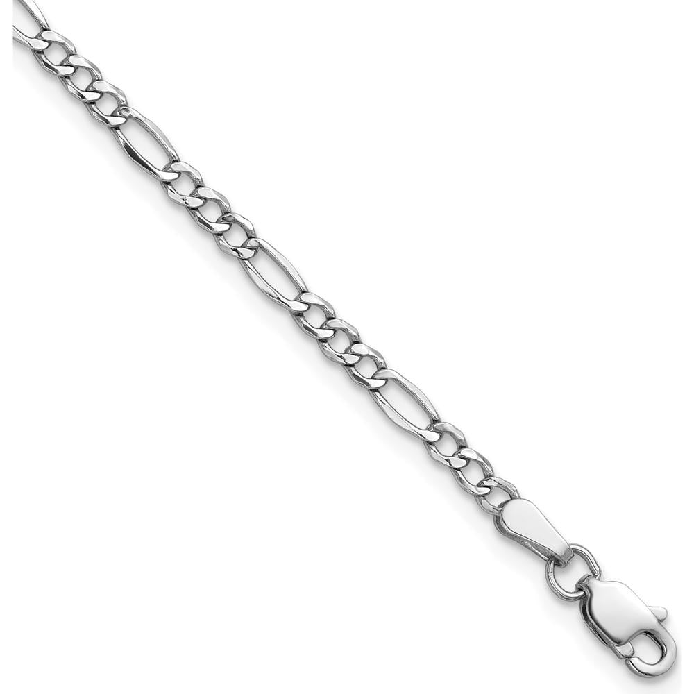 14K White Gold 10" 2.5mm Semi-Solid Figaro Anklet Chain with Lobster Clasp by Oro Pregiato