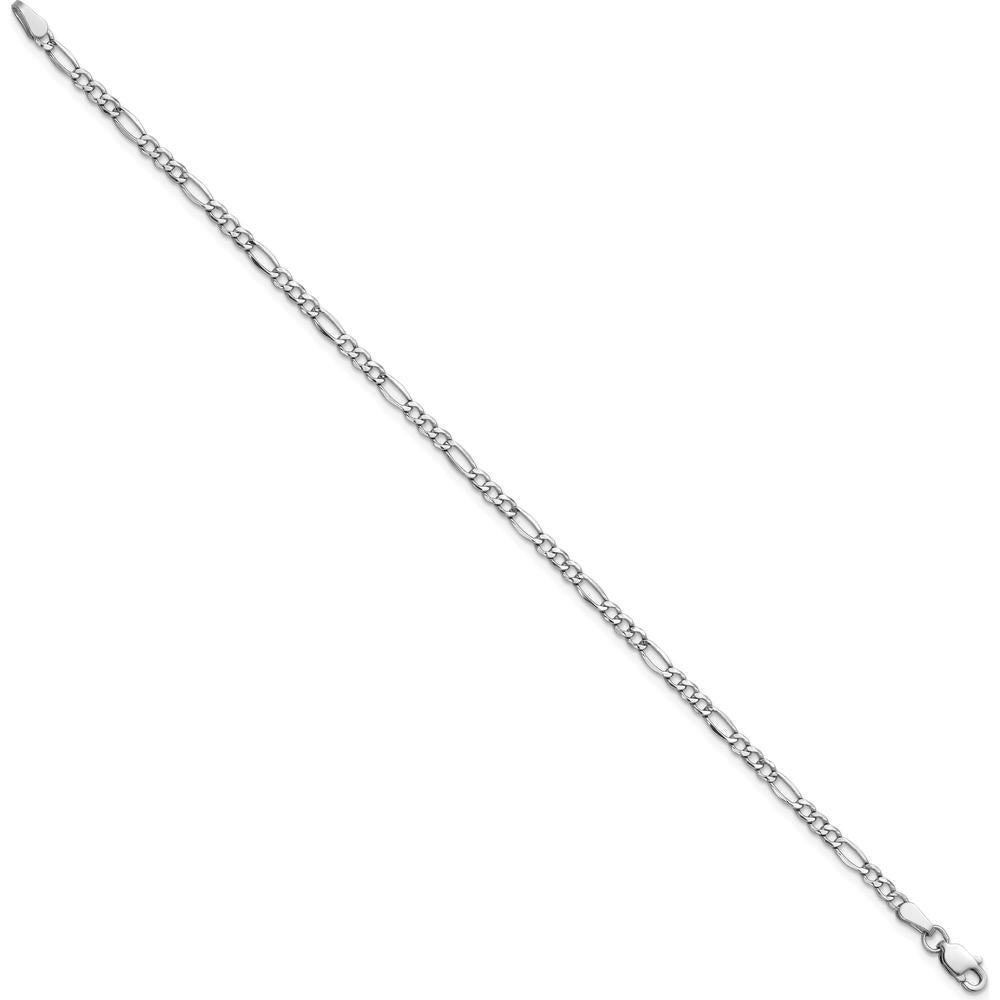 14K White Gold 10" 2.5mm Semi-Solid Figaro Anklet Chain with Lobster Clasp by Oro Pregiato