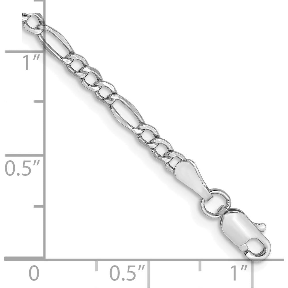 14K White Gold 10" 2.5mm Semi-Solid Figaro Anklet Chain with Lobster Clasp by Oro Pregiato