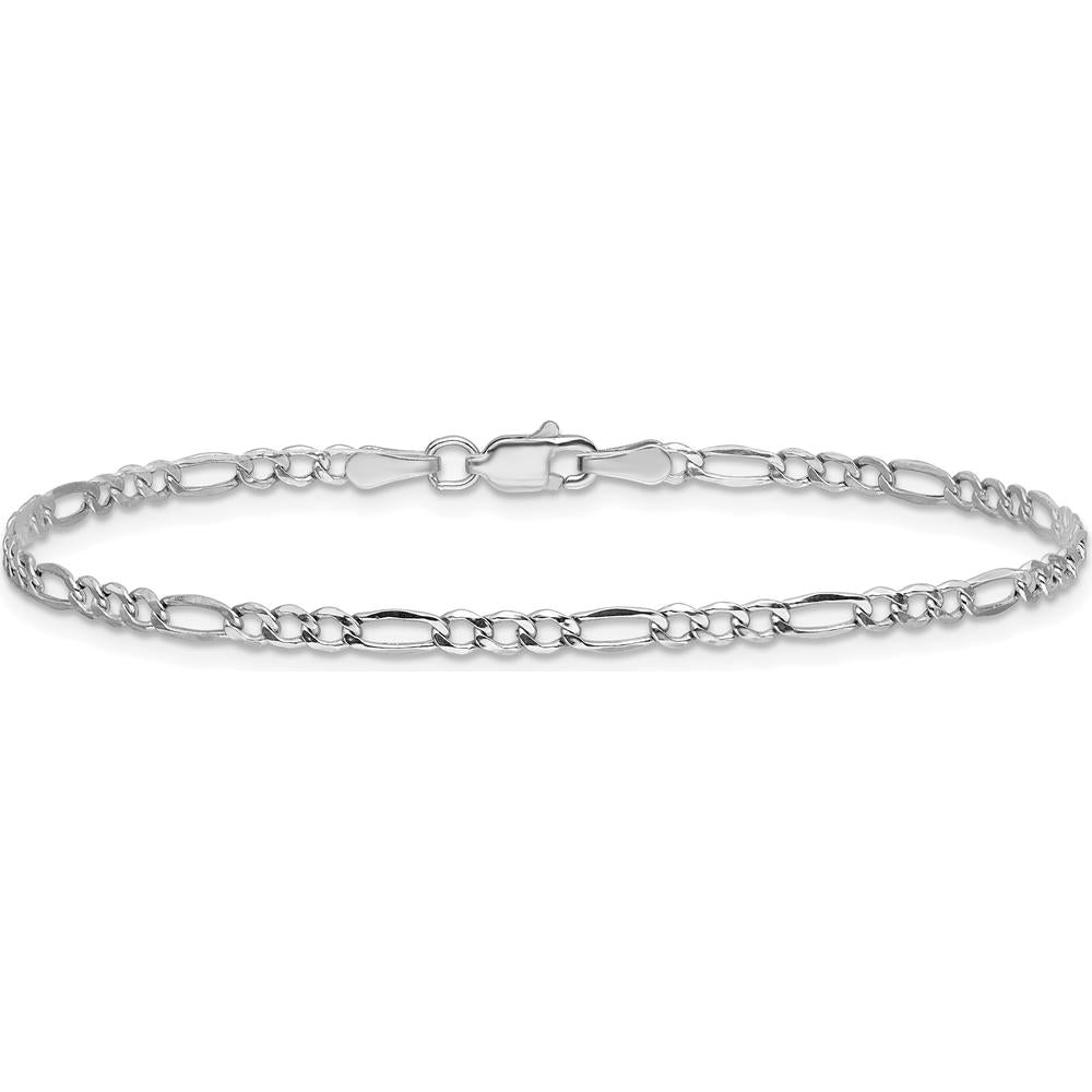 14K White Gold 10" 2.5mm Semi-Solid Figaro Anklet Chain with Lobster Clasp by Oro Pregiato