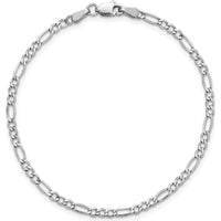 14K White Gold 10" 2.5mm Semi-Solid Figaro Anklet Chain with Lobster Clasp by Oro Pregiato