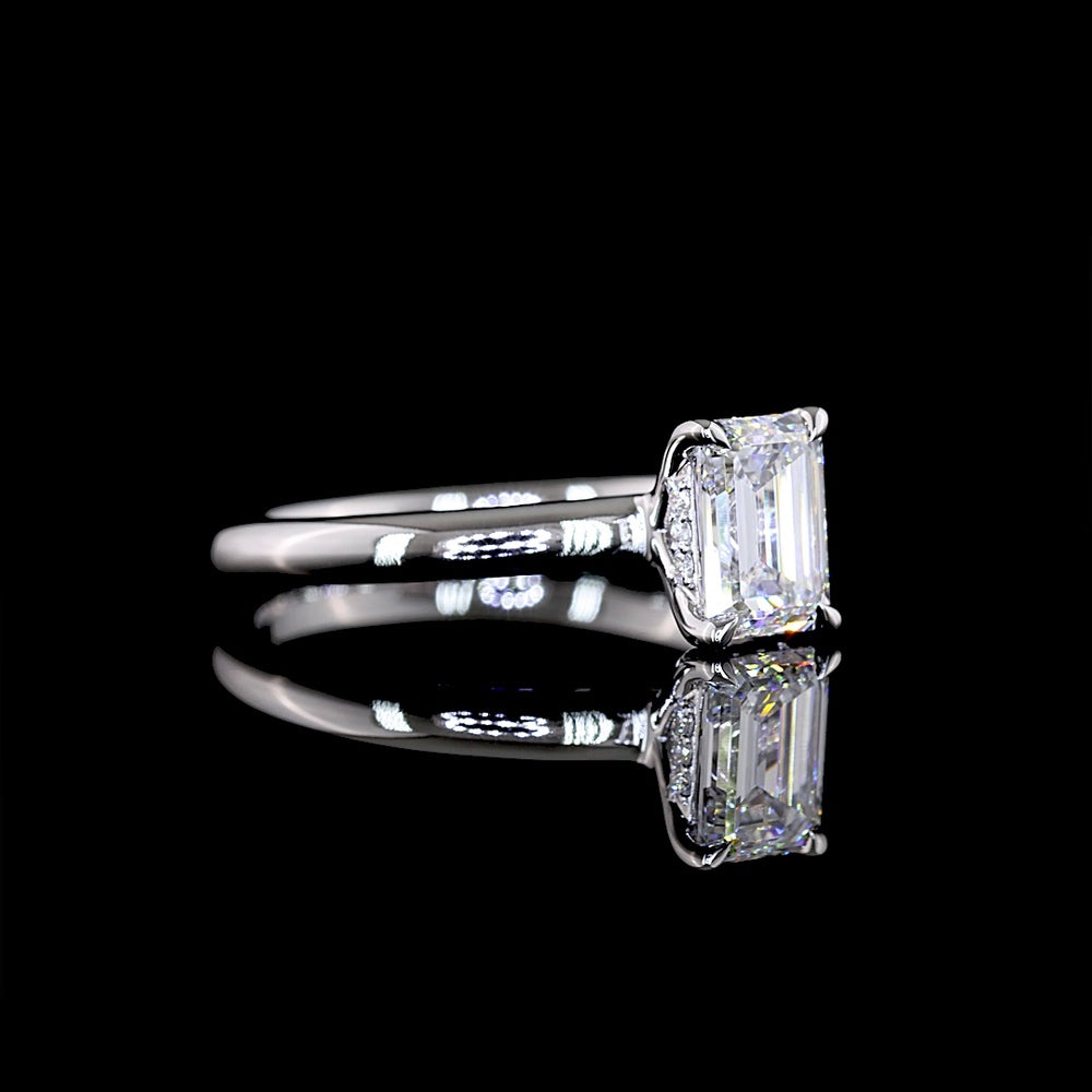 14K White Gold 10.46 Carat Emerald Cut Lab Diamond Hidden Halo Ring with 79 Brilliant Cut Diamonds - GIA Certified F VS2 - Covaloro Fine Jewelry