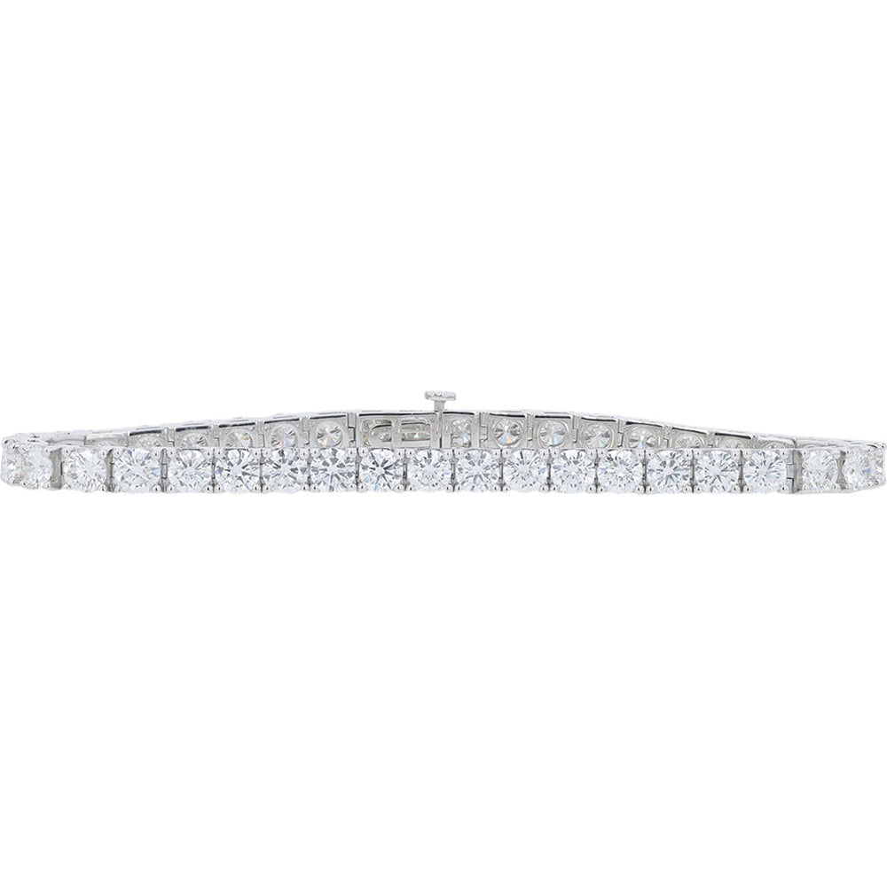 14K White Gold 10.50 Carat Total Weight Lab Grown Diamond Tennis Bracelet with Prong Set Round Cut Diamonds