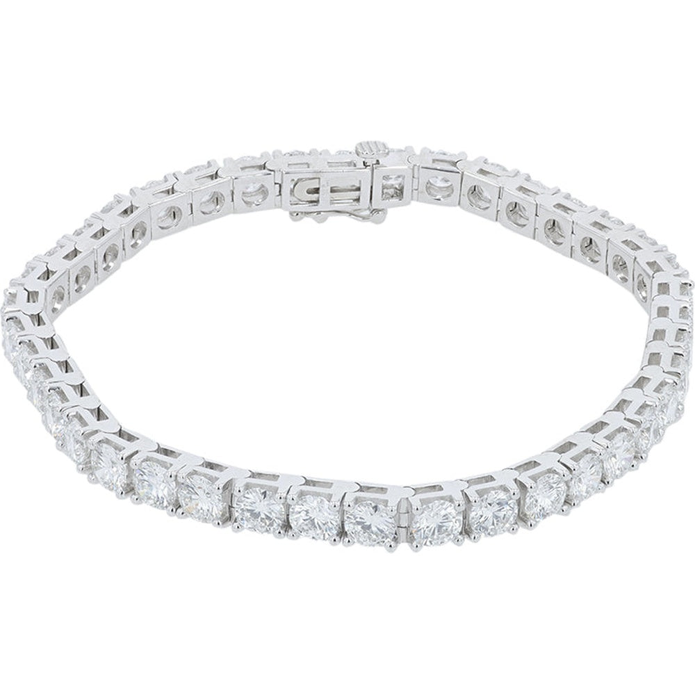 14K White Gold 10.50 Carat Total Weight Lab Grown Diamond Tennis Bracelet with Prong Set Round Cut Diamonds