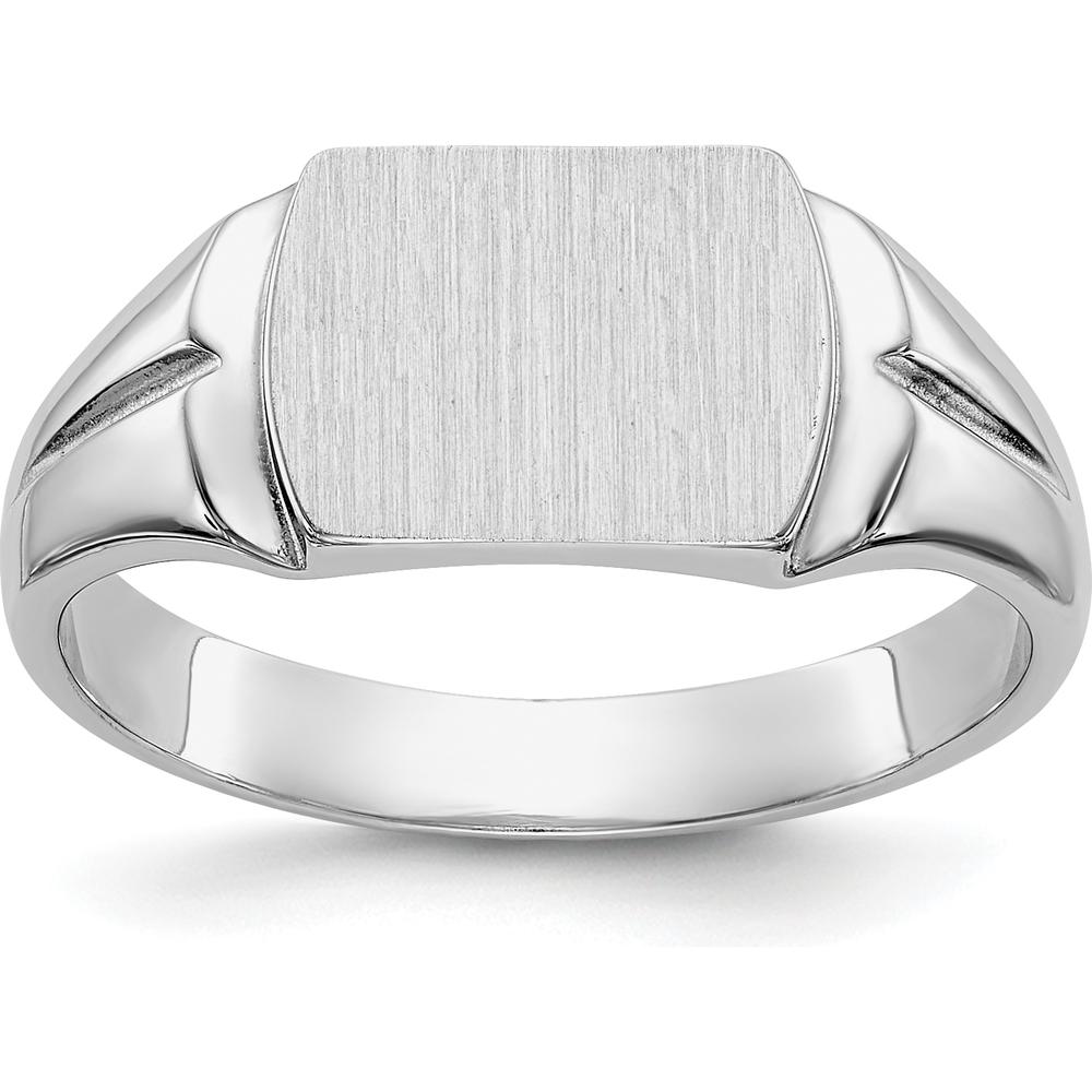 14K White Gold 10.5x8.0mm Closed Back Signet Ring - Engravable, Satin Finish by Oro Pregiato