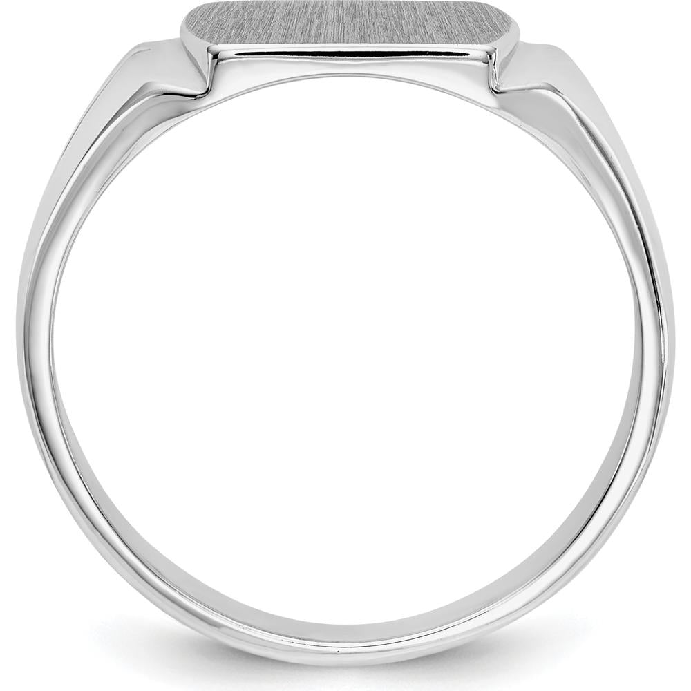 14K White Gold 10.5x8.0mm Closed Back Signet Ring - Engravable, Satin Finish by Oro Pregiato