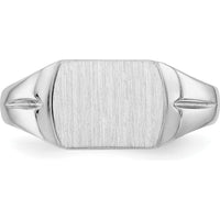 14K White Gold 10.5x8.0mm Closed Back Signet Ring - Engravable, Satin Finish by Oro Pregiato
