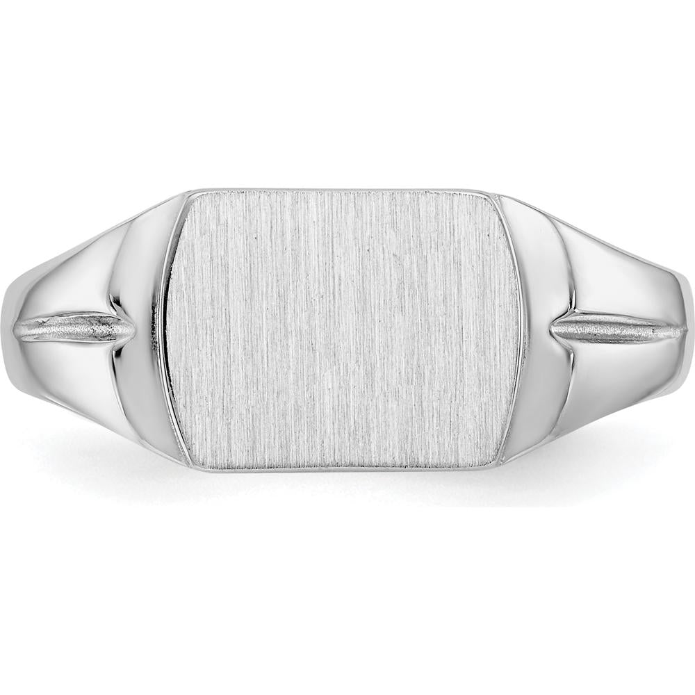 14K White Gold 10.5x8.0mm Closed Back Signet Ring - Engravable, Satin Finish by Oro Pregiato