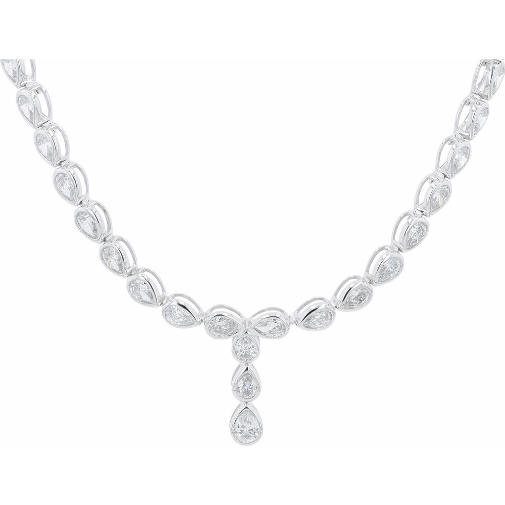 14K White Gold 10 Carat Lab Grown Diamond Necklace with Pear - Shaped Diamonds - 10.00 Carat Total Diamond Weight