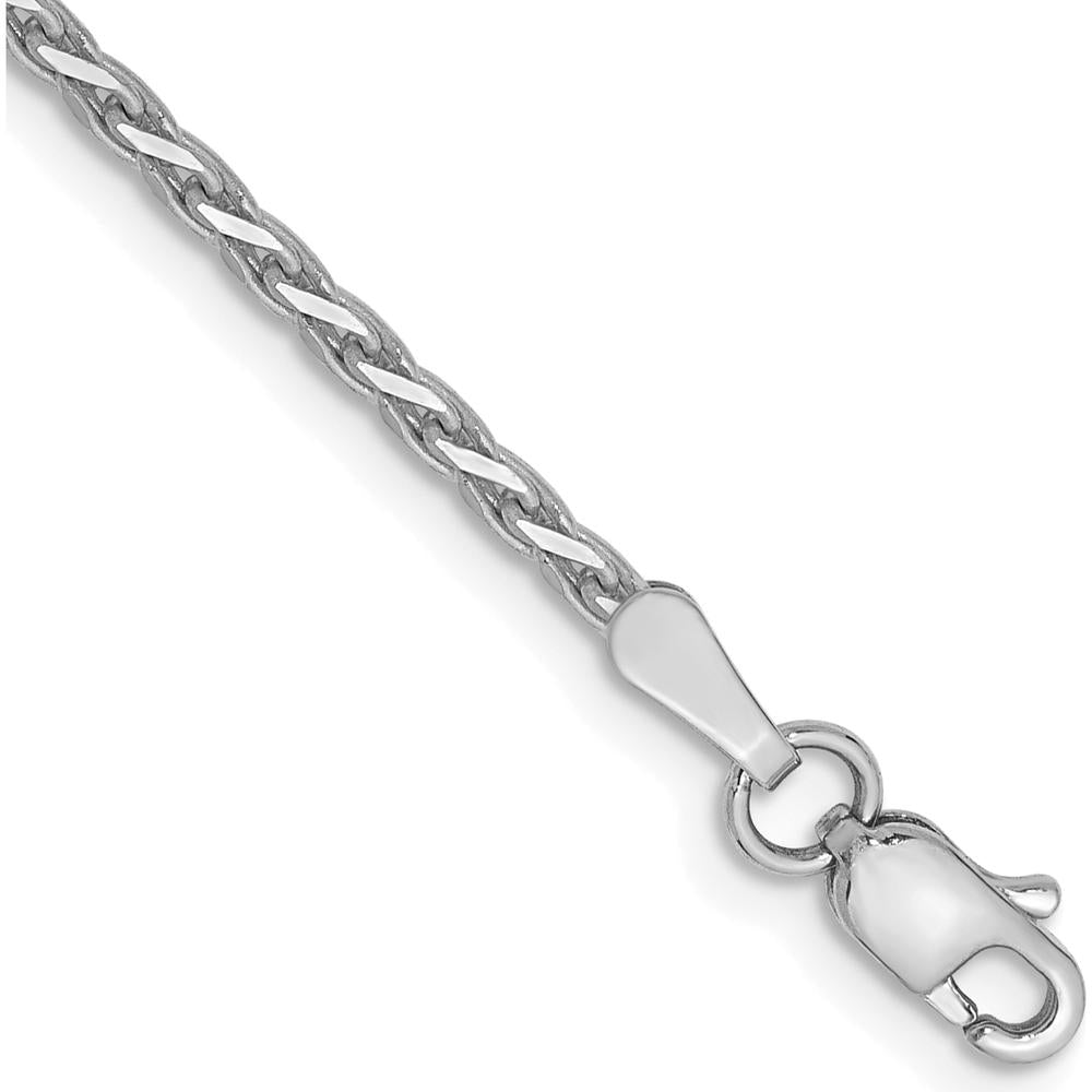 14K White Gold 10" Diamond-Cut Parisian Wheat Anklet - 1.6mm Width with Lobster Clasp by Oro Pregiato