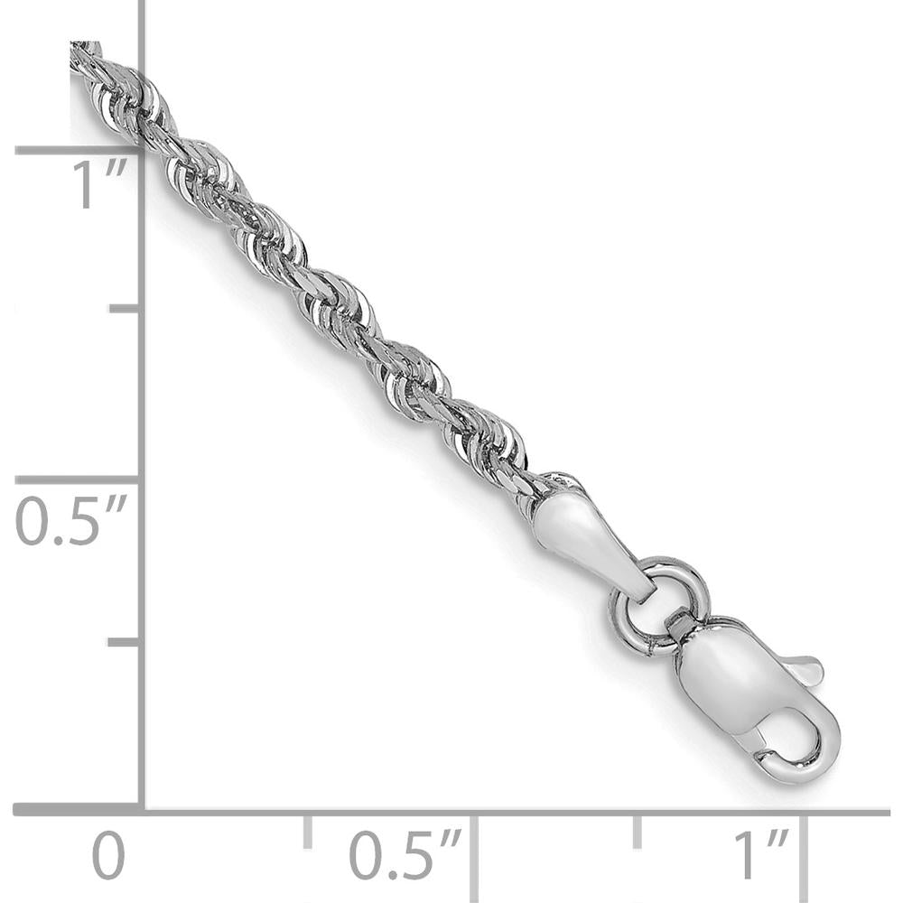 14K White Gold 10" Diamond-Cut Rope Anklet with Lobster Clasp by Oro Pregiato
