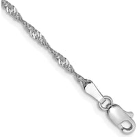 14K White Gold 10" Singapore Chain Anklet with Lobster Clasp - Solid Gold, Polished Finish by Oro Pregiato