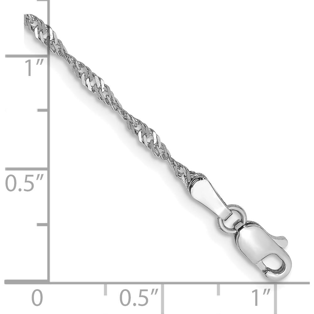 14K White Gold 10" Singapore Chain Anklet with Lobster Clasp - Solid Gold, Polished Finish by Oro Pregiato