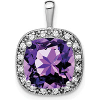 14K White Gold 10mm Cushion Amethyst and Round Diamond Halo Pendant - 5.62 Carat Total Amethyst Weight by Lumare Gioia