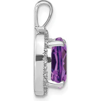 14K White Gold 10mm Cushion Amethyst and Round Diamond Halo Pendant - 5.62 Carat Total Amethyst Weight by Lumare Gioia