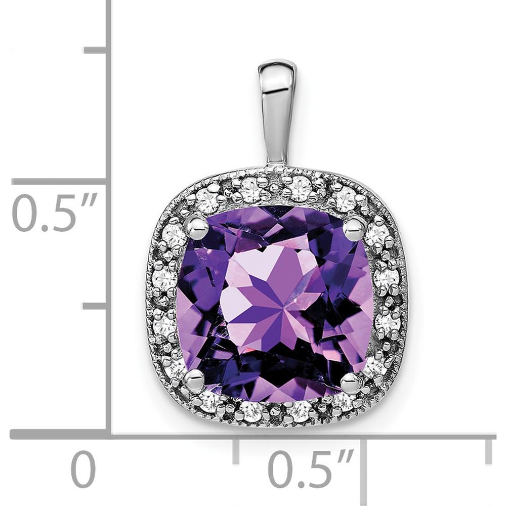14K White Gold 10mm Cushion Amethyst and Round Diamond Halo Pendant - 5.62 Carat Total Amethyst Weight by Lumare Gioia