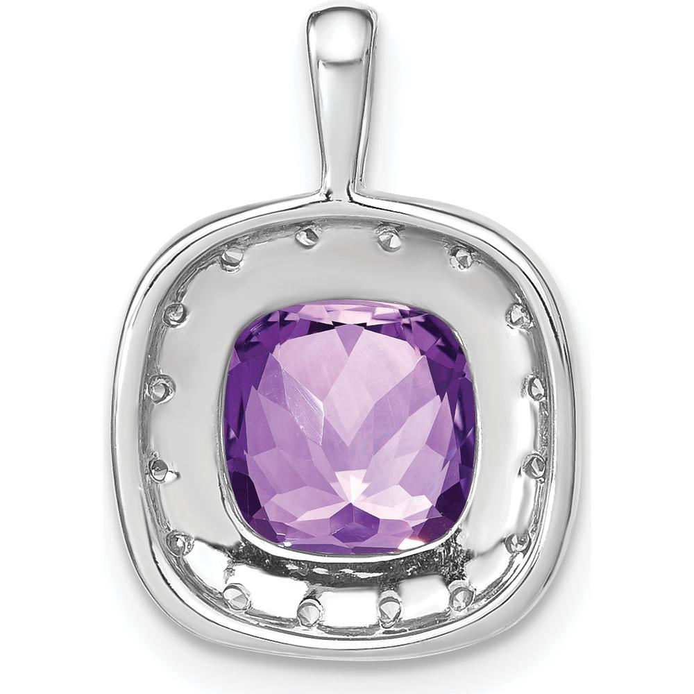 14K White Gold 10mm Cushion Amethyst and Round Diamond Halo Pendant - 5.62 Carat Total Amethyst Weight by Lumare Gioia