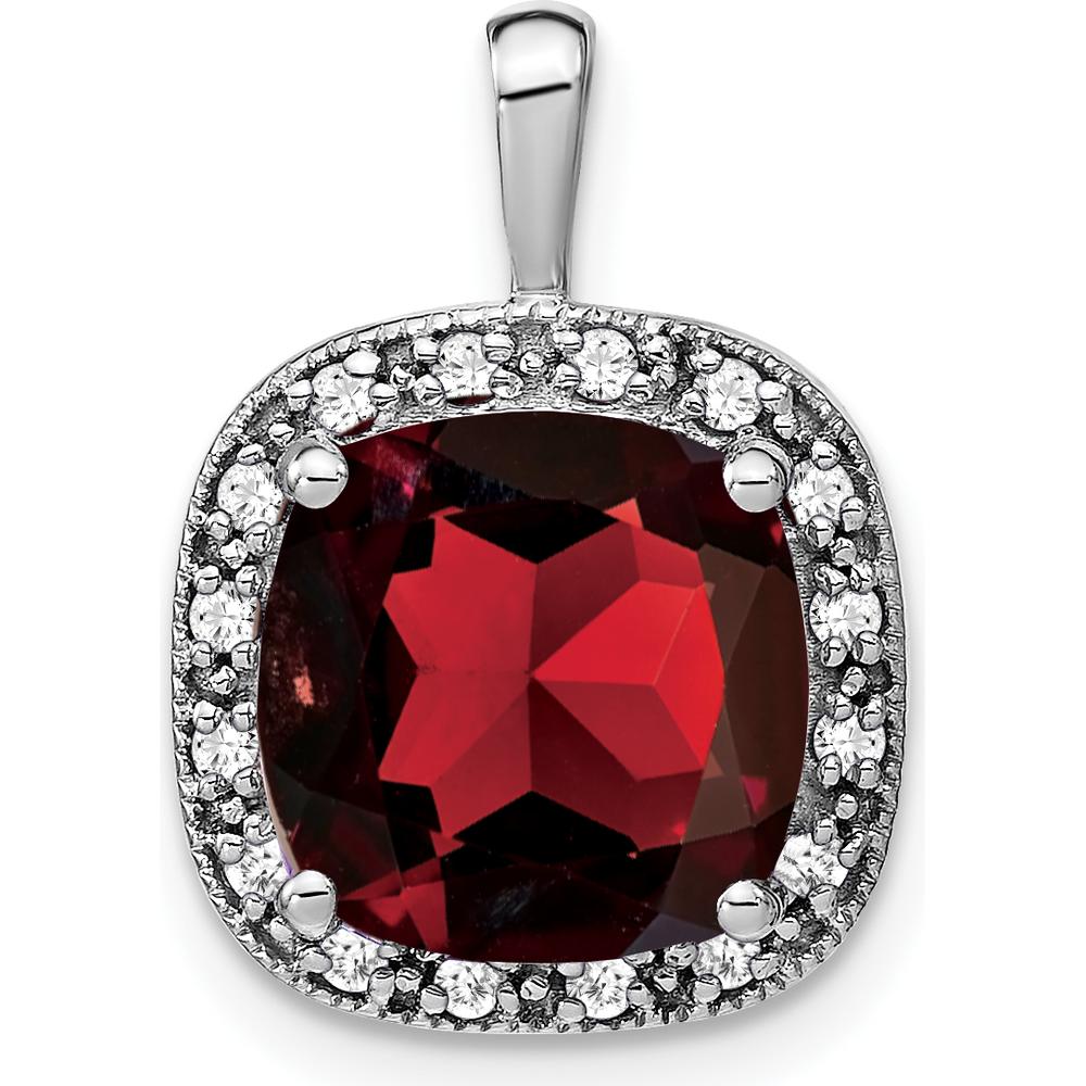 14K White Gold 10mm Cushion Garnet and Diamond Halo Pendant - 5.62 Carat Total Garnet Weight by Lumare Gioia