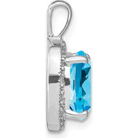 14K White Gold 10mm Cushion Swiss Blue Topaz and Diamond Halo Pendant - 5.62 Carat Topaz, 0.01 Carat Diamond by Lumare Gioia
