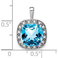 14K White Gold 10mm Cushion Swiss Blue Topaz and Diamond Halo Pendant - 5.62 Carat Topaz, 0.01 Carat Diamond by Lumare Gioia