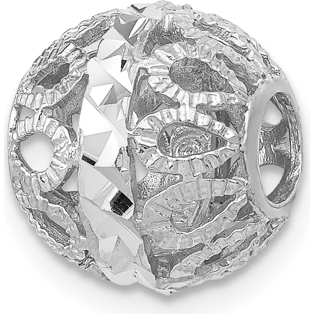14K White Gold 10mm Diamond-Cut Filigree Ball Pendant with Rhodium Plating by 0