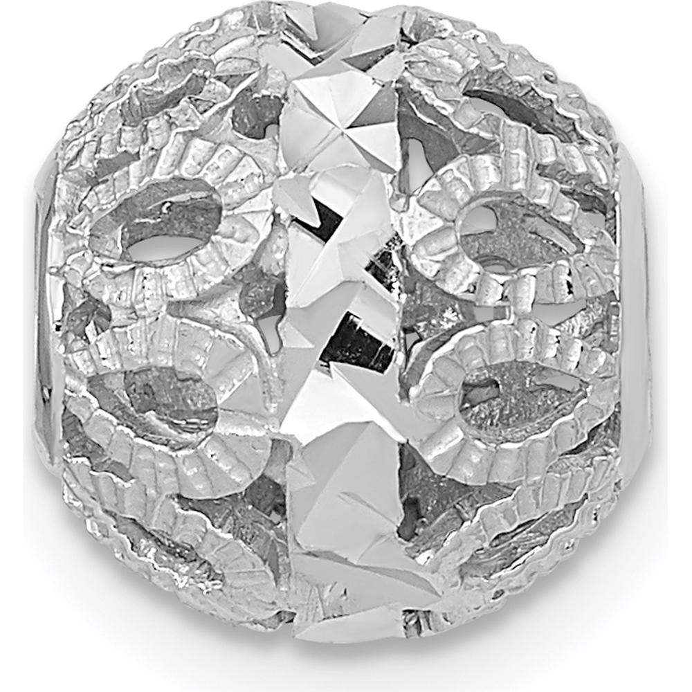 14K White Gold 10mm Diamond-Cut Filigree Ball Pendant with Rhodium Plating by 0