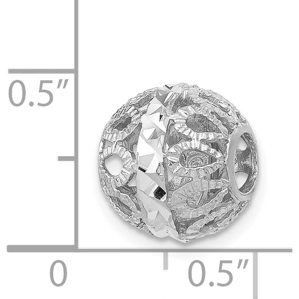 14K White Gold 10mm Diamond-Cut Filigree Ball Pendant with Rhodium Plating by 0