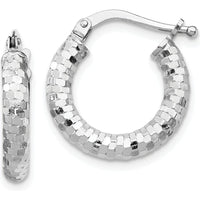 14K White Gold 10mm Diamond-Cut Small Hoop Earrings with Polished Rhodium Finish by 0