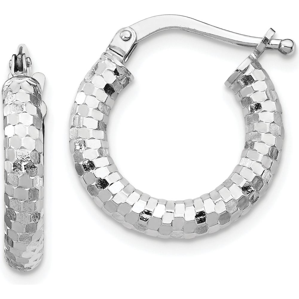 14K White Gold 10mm Diamond-Cut Small Hoop Earrings with Polished Rhodium Finish by 0