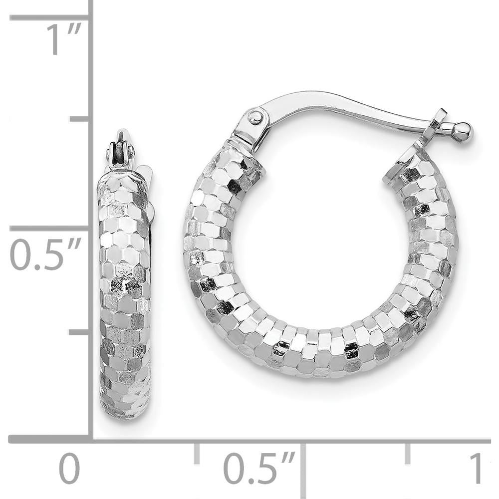 14K White Gold 10mm Diamond-Cut Small Hoop Earrings with Polished Rhodium Finish by 0