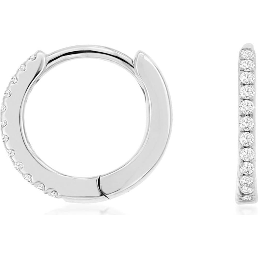 14K White Gold 10mm Diamond Huggie Hoop Earrings with Pavé-Set Round Diamonds - 0.07 Carats Total Diamond Weight